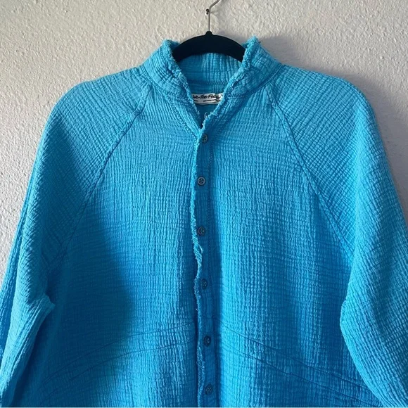We The Free Summer Daydream Button Shirt Top Womens S Blue Long Sleeve Oversized - Picture 6 of 15
